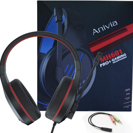 Anivia MH601 Headphones with Microphone Wired Headset with Active Noise Canceling Microphone, 3.5mm Audio Jack Stereo Headphone - Red (Game/Work/School)