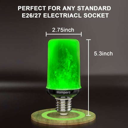 Hompavo 【d】 LED Flame Light Bulbs, Green Flickering Light Bulbs with Upside Down Effect, E26 Flame Bulb for Home Halloween St. Patrick's Day Christmas Decorations Indoor & Outdoor, 2 Pack