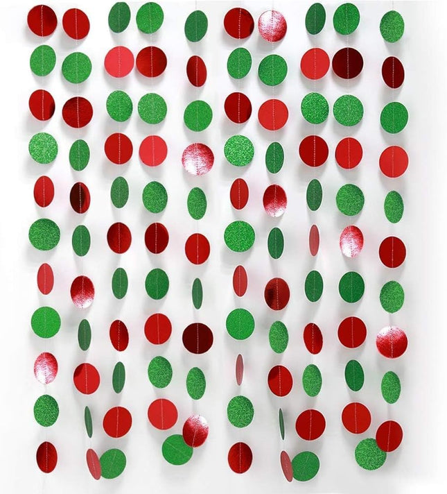 Decor365 Green Red Circle Dots Garland Kit for Xmas Christmas Party Hanging Decoration Streamers Banner Christmas Tree Garlands for Year Eve Celebration Birthday Wedding Baby Shower Holiday Decor