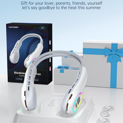 Bladeless Neck Fan Cooling Wearable Fan With Led Light Lcd Display Portable Personal Fan Neck Air Conditioner With Battery Rechar