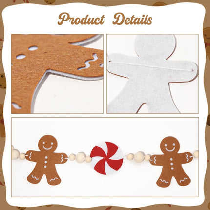 Garland Christmas Decorations Indoor: 6.5ft Farmhouse Gingerbread Man Peppermint Candy Wooden Beads Christmas Decor, Cute Rustic Gingerbread Ornaments Xmas Banner for Home Wall Mantel Fireplace