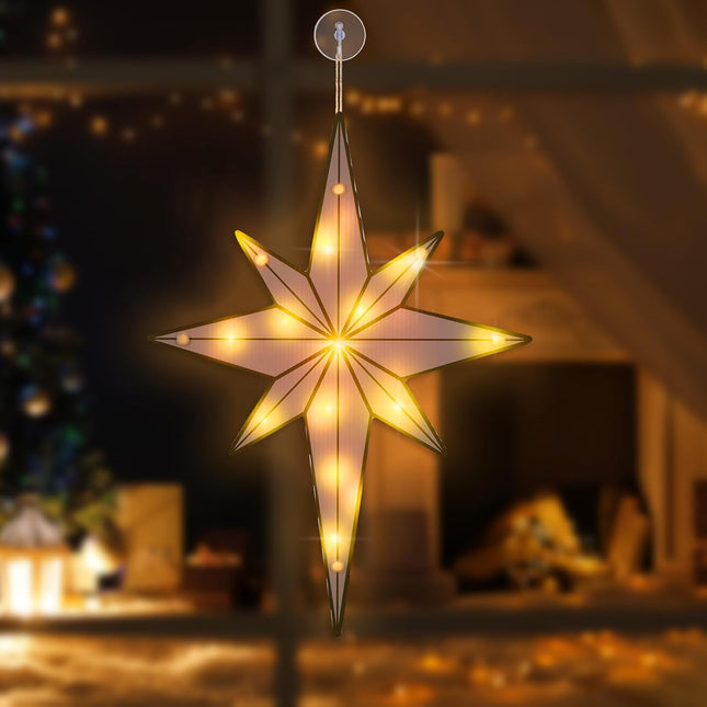 VIHOSE 17'' Bethlehem Star Christmas Light Christmas Silhouette Window Light LED Bethlehem Star Christmas Tree Wreath Decorations Accessories Hanging Ornaments for Home Yard Wall Outdoor