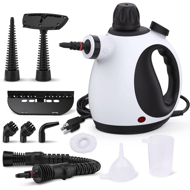 Handheld Steam Cleaner, Steam Cleaner For Home With 10 Accessory Kit, Multipurpose Portable Upholstery Steamer Cleaning With Safety Lock To Remove Grime, Grease, And More, White