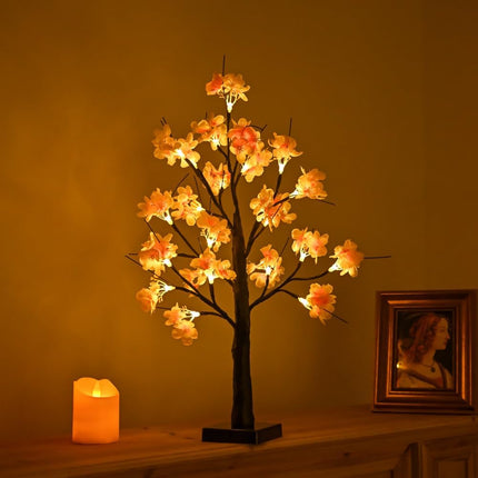 Snokip Peach Blossom Tree Light, 23inch 24LED Lighted Tabletop Lamp, USB Powered Artificial Flower Bonsai Tree Lamp, s for Home Decor Room Office Party Wedding Christmas Decorations