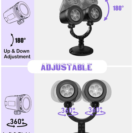 Christmas Projector Light, Double Head Snowflake Projection Lights Indoor, IP65 Waterproof Outdoor LED Snowfall Lights Decorations for Xmas, Party, Wedding, Holiday Decor