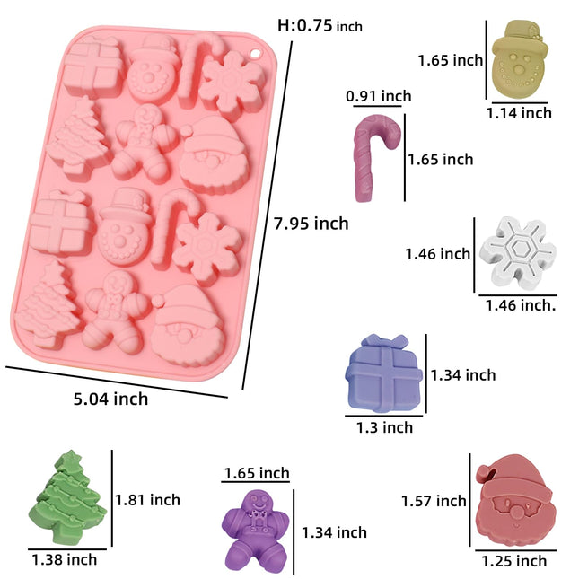 Christmas Molds Silicone Chocolate Molds Christmas Tree Santa Claus Gingerbread Cane Candy Molds 3pcs for Resin, Ice Cube, Soap, Cake Topper