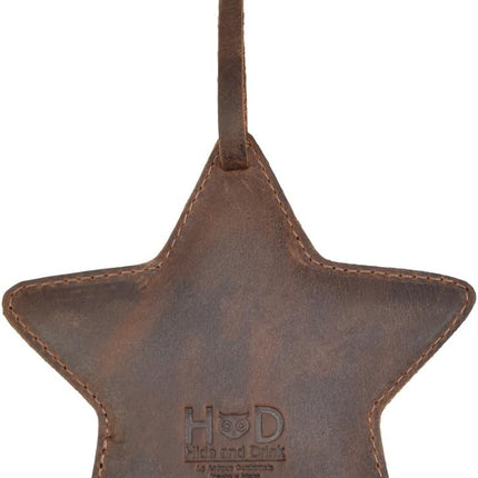 Hide & Drink Rustic Leather Star Christmas Tree Ornament Tree Decoration, Handmade :: Bourbon Brown