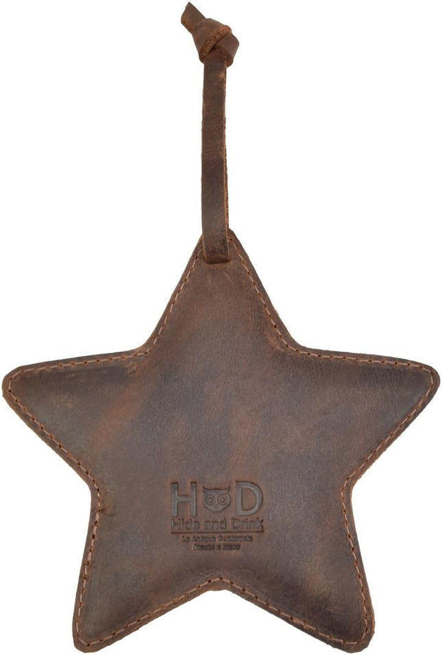 Hide & Drink Rustic Leather Star Christmas Tree Ornament Tree Decoration, Handmade :: Bourbon Brown