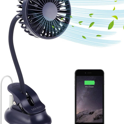 Clip On Small Mini Fan, Portable Usb Battery Operated Rechargeable Quiet Personal Desk/ Baby Stroller Fan 3 Speeds Flexible Neck