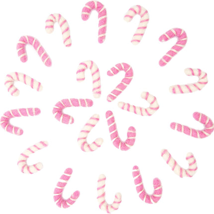 Glaciart One Mini Felt Candy Cane Decoration (Pink/White) - 1.18" (3cm) - Set of 20 - DIY Garland, Arts Crafts Supplies, Cute Home Decor for Christmas - Hand-Felted Natural Wool Material