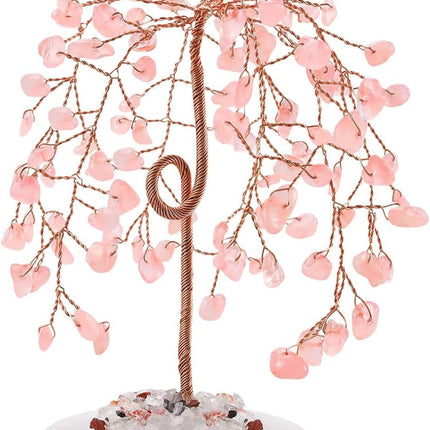 LAIDANLA Rose Quartz Natural Healing Crystal Tree Reiki Money Tree Agate Base Copper Wire Life Feng Shui Energy Tree for Home Office Desk Room Decor Meditation Good Luck