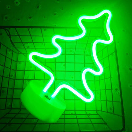 Neon Christmas Tree Light, Battery/USB Powered Green Christmas Neon Sign with Base, Christmas Room Decor