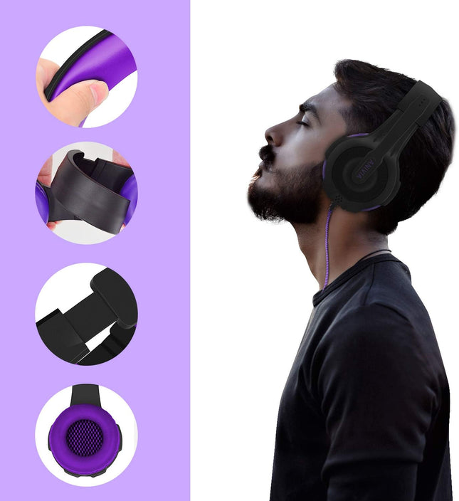 Anivia Computer Wired Over Ear Headphones Updated AH68 Stereo Surround Sound Headsets Gaming Headset with HD Mic, Volume Control, Noise Isolating, Bass, 3.5mm Audio-Jack for Multi-Platforms, Purple