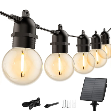 Brightown Outdoor Solar String Lights 34FT - LED G40 Pro Globe Patio Energy Saving with 11 Shatterproof Bulbs, 3 Light Modes Waterproof Hanging Lights for Christmas Outside Garden Backyard Party Decor