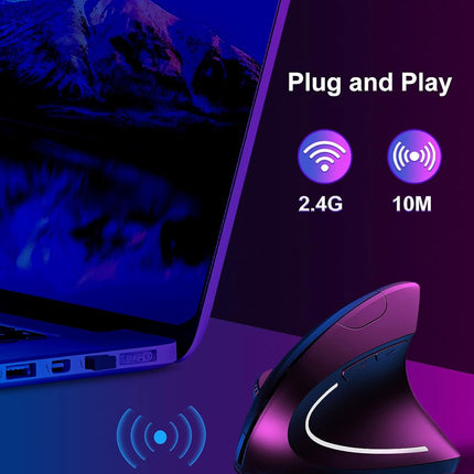 Ergonomic Mouse Wireless,Rechargeable Vertical Mouse with USB Receiver,6 Buttons 800/1200/1600 Computer Mouse for Laptop PC(Right Hand,Black)
