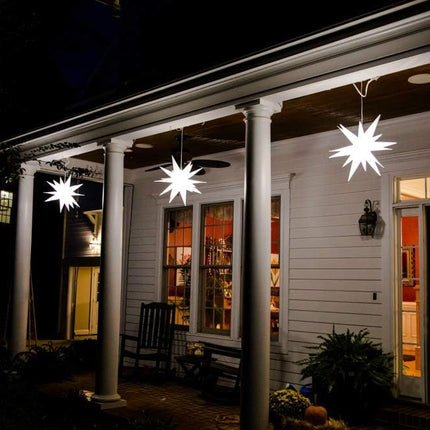 Elf Logic Large 18” Easy Assembly Warm White LED Moravian Star - Hanging Outdoor Christmas Light - Use as Holiday Decoration, Porch Light, 3D Fixture, Advent Star, Wedding & Ballroom Venue Decor