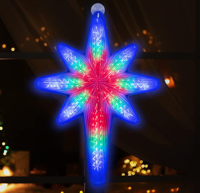 20" 44 LED Bethlehem Star with Movement,3D Bethlehem Star Digital Flash-Shooting Star - Hanging Outdoor Christmas,Use for Holiday Decoration, Porch Light, 3D Fixture, Advent Star (Multicolor)