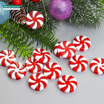 50pcs Peppermint Christmas Ornaments Christmas Candy Cane Fake Peppermints Plastic Peppermint Candy for Crafts Christmas Tree Peppermint Ornaments for Peppermint Decor Peppermint Candy Decorations