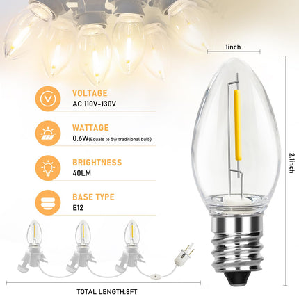 C7 Christmas Accessory Cord with Three Clear Light Bulbs, LED Lights White Cord with On/Off Switch Plugs, C7 Indoor String Lights for Christmas Halloween Model Toy Craft Village House Decoration