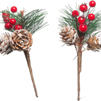 Crafare 20 Pack Artificial Christmas Tree Picks Assorted Red Berry Pine Picks Spray with Pinecones Apples Holly Leaves Winter Holiday Season Déco