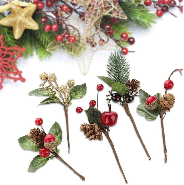 20 Pcs Artificial Pine Picks Mini Simulation Red Berries Branches Flower Ornaments for Christmas, Thanksgiving Fall Decorations, Autumn Decor,Crafting and Displaying