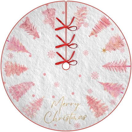 Christmas Tree Skirt 48 Inch White Tree Skirts Ornaments with Pink Trees Snowflakes Pattern for Merry Christmas Xmas Holiday Party Decor