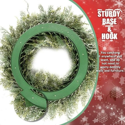 ASTRAEA Pre-Lit Snow Flocked Christmas Wreaths with Lights - 24 Inch Mixed Spruce Christmas Wreath w/ 50 Warm White LED Lights, Battery-Operated Xmas Wreath for Front Door Window Fireplace Decoration
