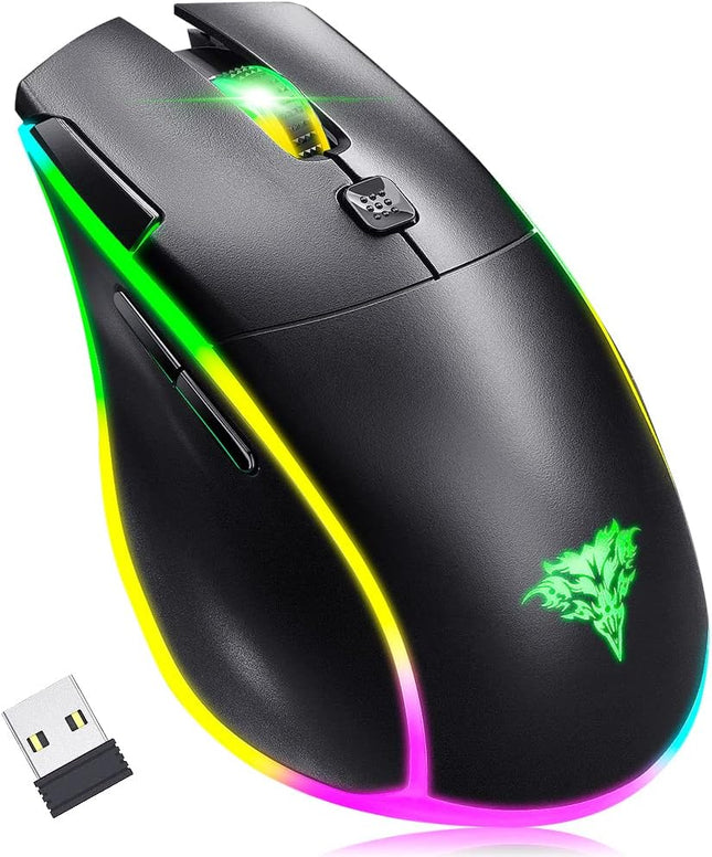 BENGOO KM-2 Wireless Gaming Mouse, Computer Mouse USB Wireless Mouse with 7 Programmed Buttons 3 Adjustable DPI RGB Backlits Rapid Fire Button, Ergonomic Optical Gamer Mice for Windows PC Mac