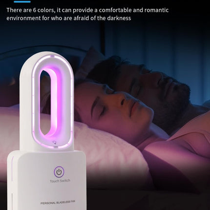 Desk Fan Small Bladeless Personal Fan Quiet Mini Table Fan 12'' Touch Control 4000Mah Rechargeable Portable Fan With 6Colors Led