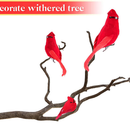 Set of 36 Cardinal Bird with Clip Handmade Christmas Artificial Birds Clip Ornaments Fake Tree Birds Artificial Birds for Christmas Tree Outdoor Wreaths Crafts, 2'', 4'', 6''(Red)