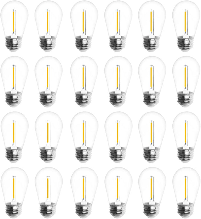 Jslinter 24-Pack LED 1W String Light Bulbs, S14 Plastic Shatterproof Edison Vintage Style Replacement 1 Watt Outdoor 2200K, Waterproof, Warm White Equivalent to 11w, e26 Base