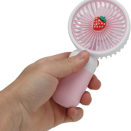 Mini Handheld Fan, Usb Rechargeable Cartoon Strawberry Look Portable Fan With Removable Base For Home Office Outdoor