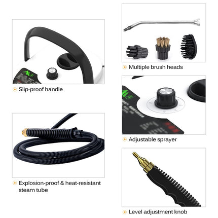 Portable Handheld Steam Cleaner High Temperature Pressurized Steam 2500W Cleaning Machine With Brush Heads Multipurpose Steam Cleaners For Kitchen Furniture Bathroom Car Use