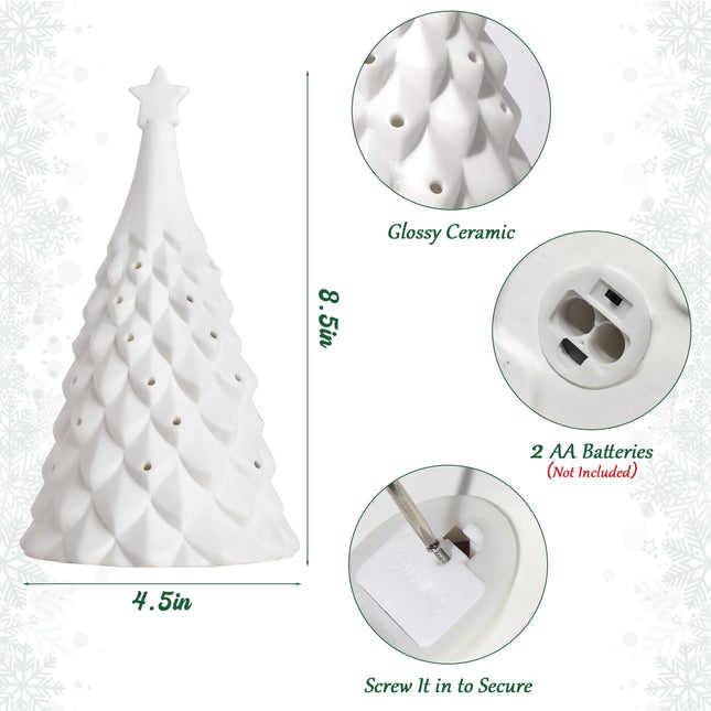 Ceramic Christmas Tree, White Light-Up Porcelain Christmas Tree Decorations, Classic Snowy Christmas Tree s Xmas Decorations for Home Farmhouse Indoor Holiday Party Decor