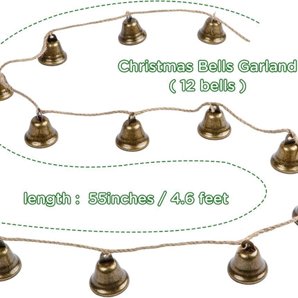 Christmas Decorations -Bells Christmas Garland-Rustic Bells Garland Banner for Christmas Tree Mantle Fireplace and Wall Decor