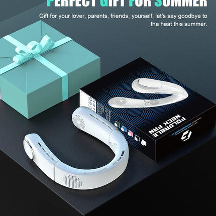Bladeless Neck Fan Personal Portable Fan Chillgo Wearable Cooling Neck Air Conditioner Max 12Hrs, 4 Vent Airflow +90, Foldable
