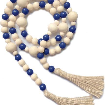 OMISHE Wood Bead Garland with Tassels 61 Inches, Wooden Beads Garland, Boho Home Decor, Decorative Beads Garland Decor, Farmhouse Beads Garland for Tiered Tray Decor Navy Blue