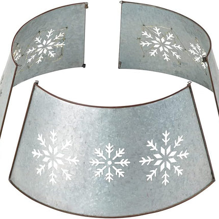 Glitzhome 26" D Metal Snowflake Diecut Tree Collar with Light String Tree Stand Cover Decorative Christmas Tree Ring for Holiday Decorations