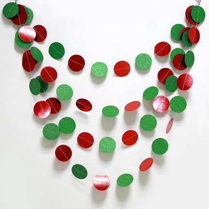 Decor365 Green Red Circle Dots Garland Kit for Xmas Christmas Party Hanging Decoration Streamers Banner Christmas Tree Garlands for Year Eve Celebration Birthday Wedding Baby Shower Holiday Decor