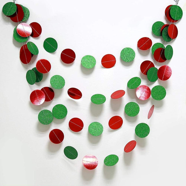 Decor365 Green Red Circle Dots Garland Kit for Xmas Christmas Party Hanging Decoration Streamers Banner Christmas Tree Garlands for Year Eve Celebration Birthday Wedding Baby Shower Holiday Decor