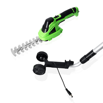 Evcitn Cordless Hedge Trimmer Electric Hand Held Grass Shear Shrubbery Clipper 7.2V Electric Grass Cutter with Rechargeable Battery and Charger Included for Garden and Lawn - Green（with Pole）