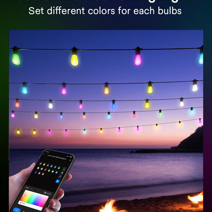 Lumary 100FT Smart Outdoor String Lights with APP/Remote/Voice Control, RGBAI Color Changing Patio Lights with Warm White 30+2 LED Bulbs, IP65 Waterproof Permanent Outdoor Lights Work with Alexa
