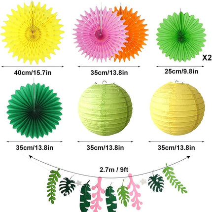 Tropical Bird Toucan Leaf Garland Party Kit for Summer Hawaiian Luau Tiki Tropical Jungle Themed Party Decorations Luau Party Supplies Decor with Paper Palm Leaves Paper Fan Paper Lanterns