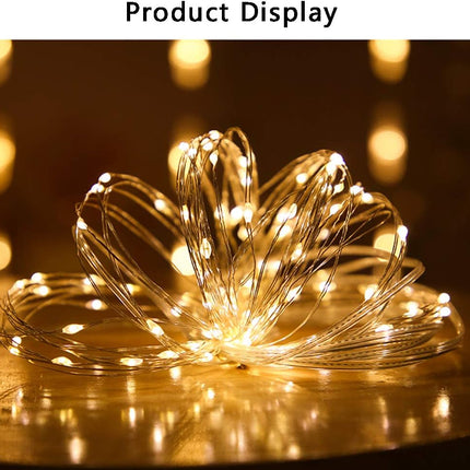 2 Pack 33ft 100 LED Solar Copper String Lights,8 Modes Christmas Fairy Lights Waterproof IP65 Twinkle Lighting Indoor Outdoor Fairy Firefly Lights Auto ON/Off (Warm White)