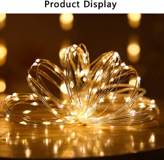 2 Pack 33ft 100 LED Solar Copper String Lights,8 Modes Christmas Fairy Lights Waterproof IP65 Twinkle Lighting Indoor Outdoor Fairy Firefly Lights Auto ON/Off (Warm White)
