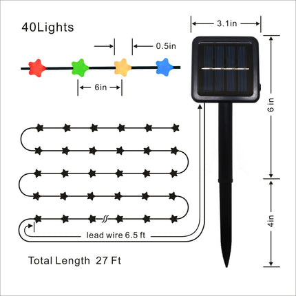 Outdoor Solar String Lights - 27FT, 40 LED Solar Garden Lights Outdoor, Waterproof Solar String Lights Outdoor, Multi-Color 8 Function Garden Fairy Lights, Solar-40L-Star