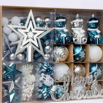 GAOMON 70ct Christmas Ball Ornaments Set, 68 Pcs Shatterproof Blue & Silver Tree Hanging Ornaments and Merry Christmas Sign & Top Tree Toppers, Xmas Indoor Outdoor Party Home Decor