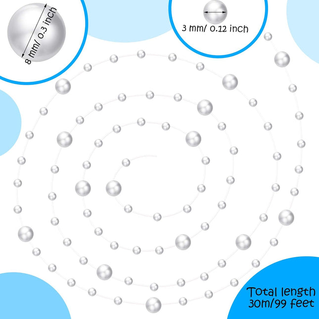 99 Feet Christmas Tree Beads Artificial Pearls Beads Garland Chain Plastic Bead Roll for DIY Christmas Wedding Decoration (White)