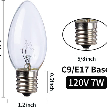 Joiedomi 25-Pack C9 Light Bulb - Replacement Light Bulbs for Christmas String Light Outdoor, Indoor, Lawn, Tree, Panel Decor, E17 Candelabra Base, Longer Life 120V 7W