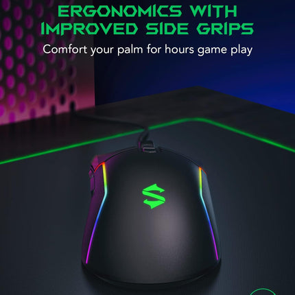 Black Shark Gaming Mouse Wired, USB Computer Ergonomic Mouse with 7 Adjustable DPI Up to 10,000, 7 Programmable Buttons, 5 Modes RGB Backlight, Optical Gamer Mice for Windows PC Laptop Mac